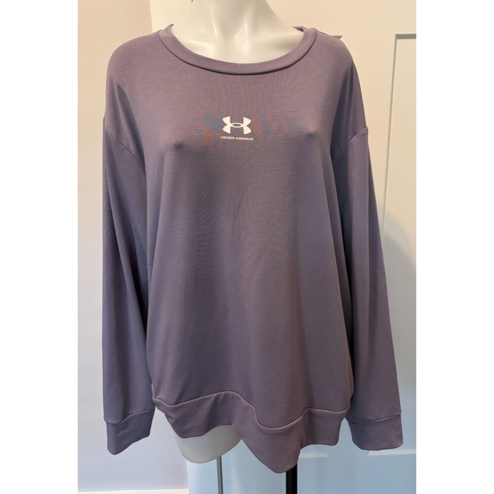 Under Armour Womens Sweatshirt Long Sleeve Purple Round Neck Size 3X Loose Fit